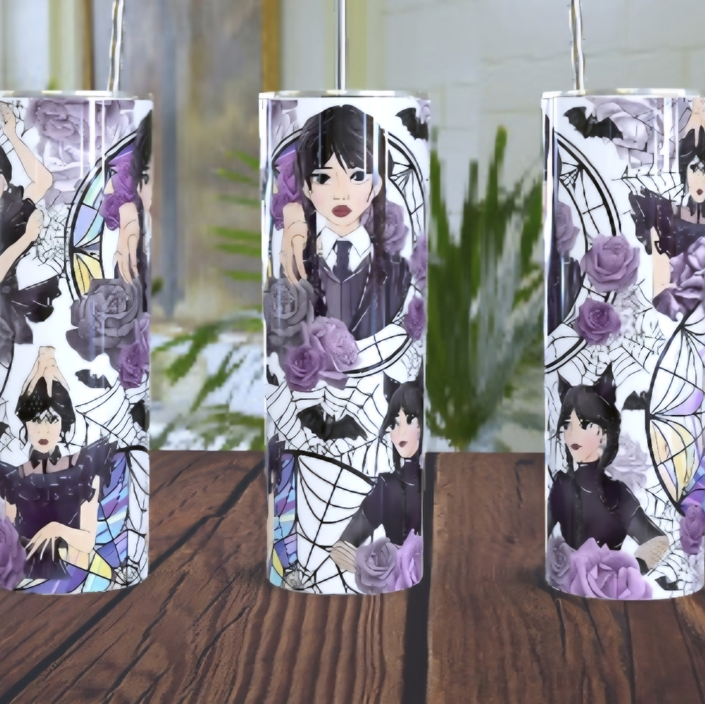 Wednesday Character Tumbler with Purple and Black Design Made To Order